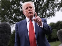 President Donald Trump speaks to the media as he departs the White House on August 01, 2025 in Washington, DC.