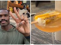 Writer Aaron Barksdale (left) and a playful concoction from Soft Bar.