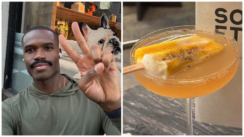 Writer Aaron Barksdale (left) and a playful concoction from Soft Bar.