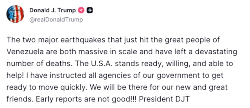 Trump Truth Social post about Venezuela