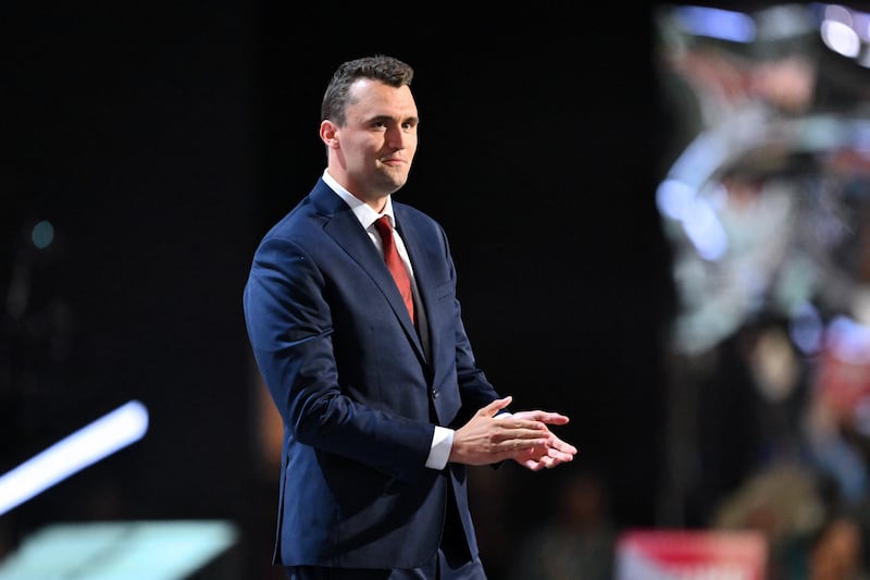 Charlie Kirk arrives to speak at the 2024 Republican National Convention at the Fiserv Forum in Milwaukee, Wisconsin, on July 15, 2024.