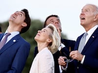 U.S. President Joe Biden looks on during a skydiving demonstration on the first day of the G7 summit, in Savelletri, Italy, June 13, 2024.