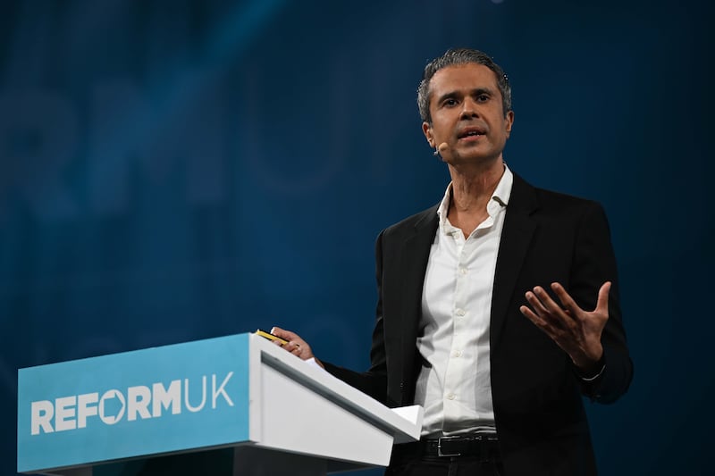 Aseem Malhotra delivers a speech at annual Reform UK party conference