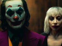 A photo still of Joaquin Phoenix and Lady Gaga