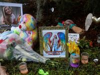 A makeshift memorial for Gabby Petito is seen near North Port City Hall in North Port, Florida, Sept. 22, 2021.