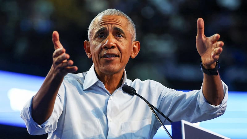 Former US President Barack Obama speaks at a rally ahead of the midterm elections in Morrow, Georgia, US October 28, 2026.