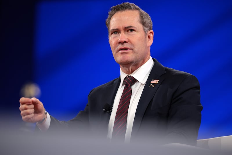 OXON HILL, MARYLAND - FEBRUARY 21: National Security Advisor Michael Waltz participates in an interview with political commentator Mercedes Schlapp at the Conservative Political Action Conference (CPAC) at the Gaylord National Resort Hotel And Convention Center on February 21, 2025 in Oxon Hill, Maryland. The annual four-day gathering brings together conservative U.S. lawmakers, international leaders, media personalities and businessmen to discuss and champion conservative ideas. (Photo by Kayla Bartkowski/Getty Images)
