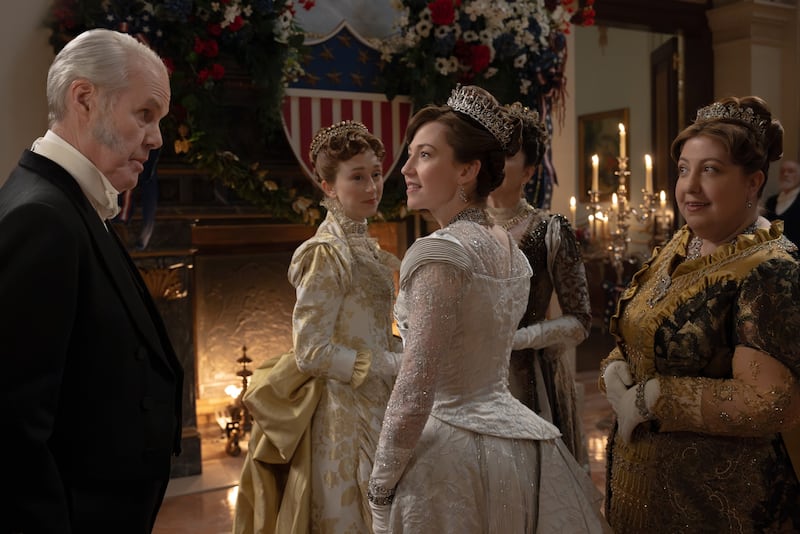 Jack Gilpin, Taissa Farmiga, Carrie Coon, and Ashlie Atkinson in 'The Gilded Age'