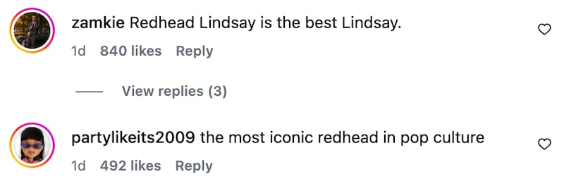 Fans filled Lindsay Lohan’s comments with compliments about her new red hair.