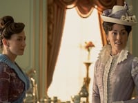 Carrie Coon and Kelley Curran next to each other in a still from 'The Gilded Age'