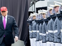US President Donald Trump arrives to deliver the commencement address at the 2025 graduation ceremony at the US Military Academy West Point.