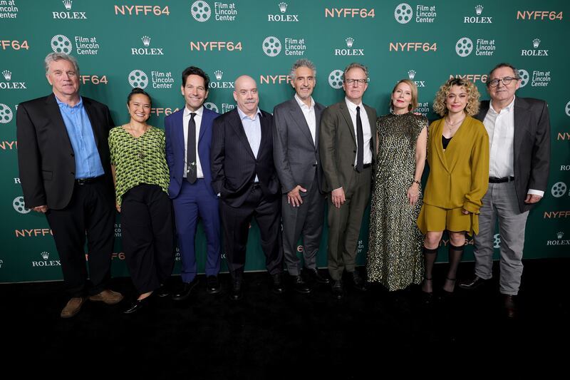 NEW YORK, NEW YORK - OCTOBER 03: (L-R) Tom Bernard, Mariko Silver, Paul Rudd, Paul Giamatti, John Turturro, Tom McCarthy, Amy Ryan, Tatiana Maslany, and Michael Barker attend the premiere of "A Statement" during the 64th New York Film Festival at Alice Tully Hall, Lincoln Center on October 03, 2026 in New York City. (Photo by Dia Dipasupil/Getty Images for FLC)