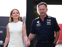 Oracle Red Bull Racing Team Principal Christian Horner and Geri Horner holding hands prior to the F1 Grand Prix of Bahrain at Bahrain International Circuit on March 02, 2024 in Bahrain.