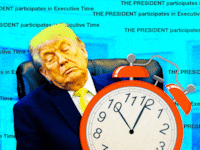 An animated GIF of Donald Trump sleeping with the Executive Time text in the background.