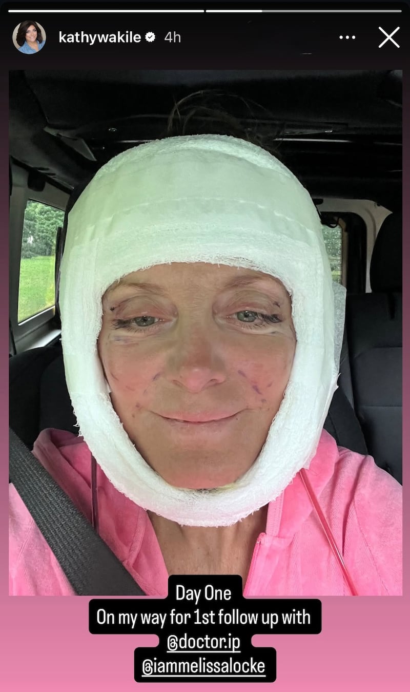 Kathy Wakile updated her followers on Instagram Stories as she was on her way to her follow-up appointment on Thursday.