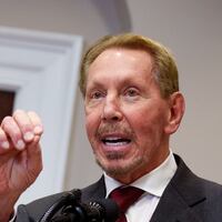 Oracle co-founder, CTO and Executive Chairman Larry Ellison, accompanied by U.S. President Donald Trump