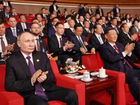 Russian President Vladimir Putin and Chinese President Xi Jinping watch the gala event celebrating the 75th anniversary of China-Russia relations, in Beijing, China May 16, 2024.