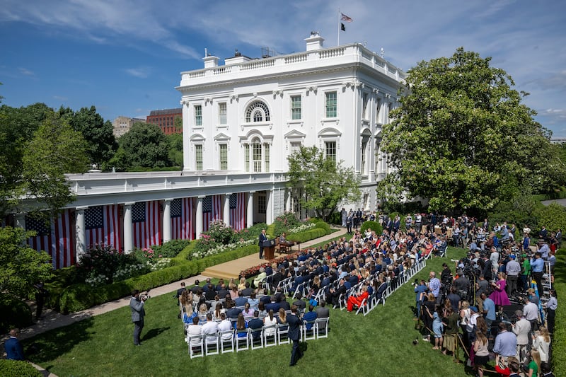 US President Donald Trump speaks before signing the "Take It Down Act" during a bill signing ceremony in the Rose Garden of the White House in Washington, DC, on May 19, 2025. The bipartisan legislation will criminalize the non-consenual publication of sexual imagery, including AI-generated deepfakes and "revenge porn." (Photo by Jim WATSON / AFP) (Photo by JIM WATSON/AFP via Getty Images)