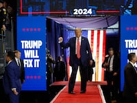 ROCKY MOUNT, NORTH CAROLINA - OCTOBER 30: Republican presidential nominee, former U.S. President Donald Trump greets supporters during a campaign event at the Rocky Mount Event Center on October 30, 2024 in Rocky Mount, North Carolina. With less than a week until Election Day, Trump is campaigning for re-election in the battleground states of North Carolina and Wisconsin. (Photo by Chip Somodevilla/Getty Images)