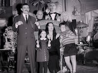 The cast of The Addams Family in an episode titled "Uncle Fester's Toupee" which aired April 30, 1965.