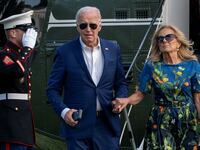 U.S. President Joe Biden and first lady Jill Biden exit Marine One
