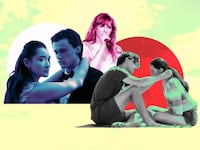 A photo illustration of Taylor Swift, Christopher Briney and Lola Tung from The Summer I Turned Pretty.