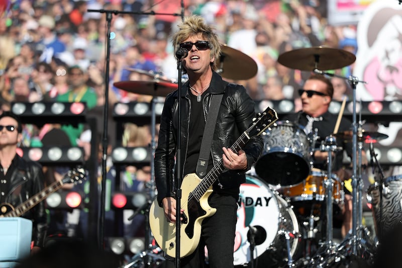 Billie Joe Armstrong of Green Day performs prior to Super Bowl LX