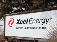 A sign that reads “Xcel Energy Monticello Nuclear Generating Plant.”