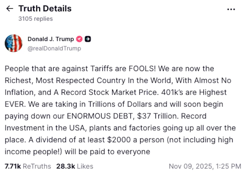 Trump Truth Social post
