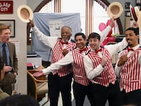 Domhnall Gleeson as Ned, Duane R. Shepard as Barry, Oscar Nuñez as Oscar, Alex Edelman as Adam, and Melvin Gregg as Detrick