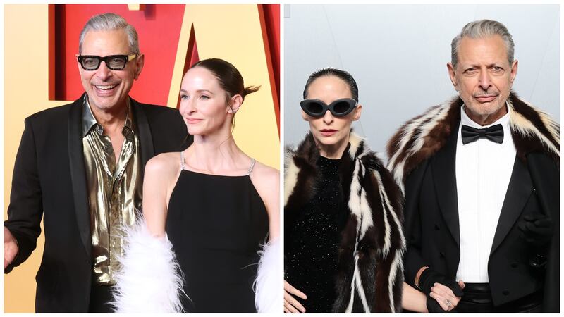 Jeff Goldblum at the 2024 and 2026 Vanity Fair Oscars afterparties.