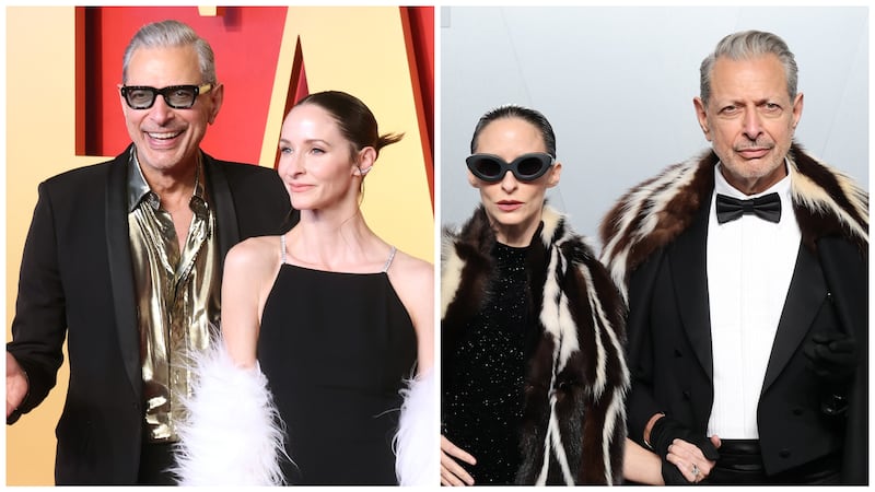 Jeff Goldblum at the 2024 and 2026 Vanity Fair Oscars afterparties.