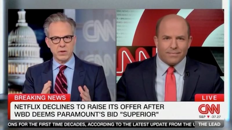 Tapper and Stelter discuss Netflix dropping its bid for CNN's parent company. Tapper has been with the network since 2012, and Stelter since 2013, apart from a break from 2022 to 2024.