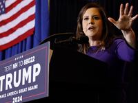 Rep Elise Stefanik (R-NY) speaks during a campaign rally for Republican presidential candidate and former President Donald Trump at the Grappone Convention Center on January 19, 2024 in Concord, New Hampshire.