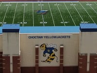 A photo of the football field at Choctaw High School. A 16-year-old was killed after a shooting broke out at a high school football game in Oklahoma.