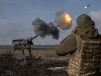 Ukraine’s 43rd Heavy Artillery Brigade near Bahmut, Ukraine, on Feb. 5, 2023.