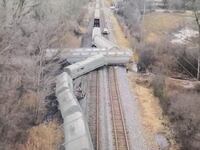 A derailed train in Michigan