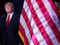 Former U.S. President Donald Trump arrives to deliver remarks at the South Carolina State House o