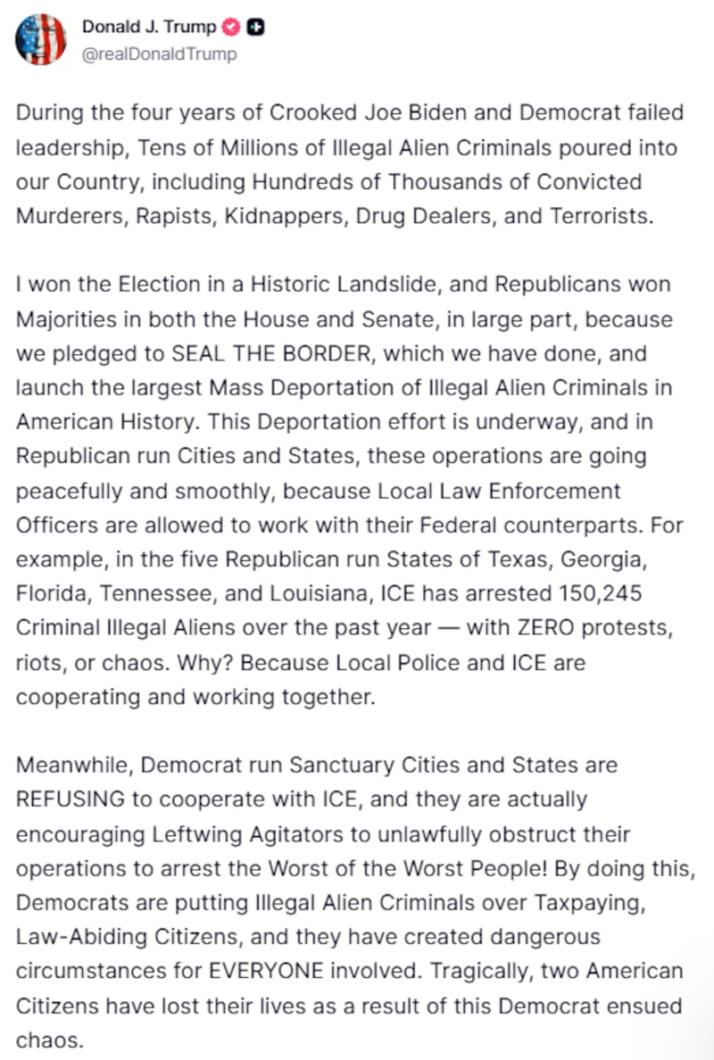 Trump Truth Social post 1/25