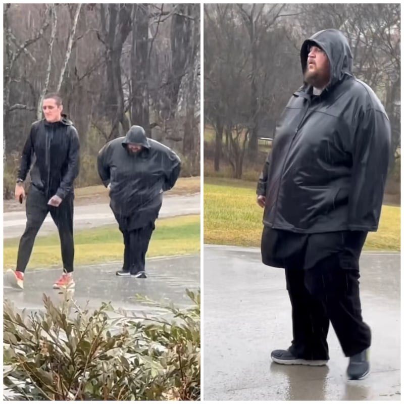 Jelly Roll posted a video of himself walking in the rain at the start of his weight-loss journey.