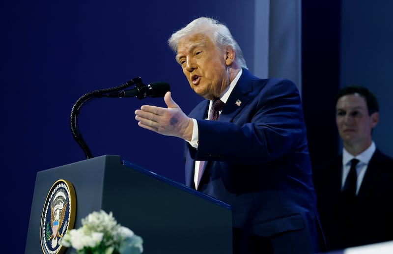 DAVOS, SWITZERLAND - JANUARY 22: U.S. President Donald Trump speaks after holding a signing ceremony for the “Board of Peace” at the World Economic Forum (WEF) on January 22, 2026 in Davos, Switzerland. The US-backed “Board of Peace” is intended to administer the fragile ceasefire in the Gaza Strip after the war between Israel and Hamas. The final makeup of the board has not been confirmed. (Photo by Chip Somodevilla/Getty Images)