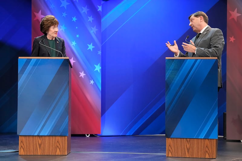 Jackson asks Collins a question during their fourth and final debate in Bangor on Thursday