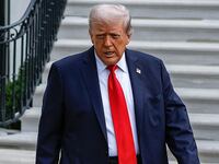 United States President Donald Trump speaks to press before his departure at the White House to route New York to attend the US Open Men's Singles Final on September 7, 2025 in Washington, DC, United States. (Photo by Yasin Ozturk /Anadolu via Getty Images)