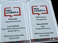 A view of awards on display during the 2023 PEN America Literary Gala at American Museum of Natural History on May 18, 2023 in New York City.