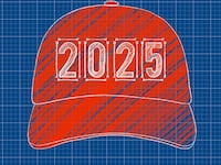 Blueprint of red baseball MAGA hat with "2025" written on it