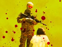 A photo illustration of Jesse Plemons and Cailee Spaeny in Civil War.
