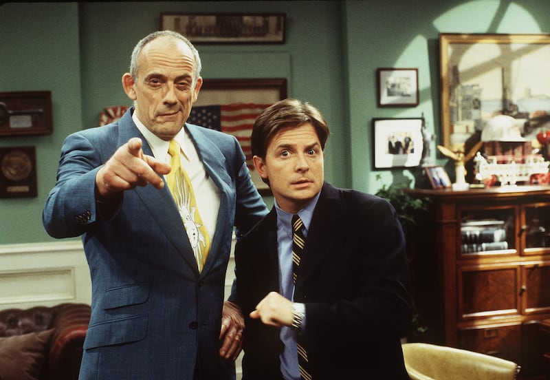 SPIN CITY - "Back To the Future IV -Judgement Day" - Airdate: Feb. 23, 1999. Mike (Michael J. Fox, right) persuades the mayor to appoint Mike's political mentor, Owen Joyce (Christopher Lloyd, left), head of the city's millennium project. But when Owen insists that he is the Messiah, Mike realizes his hero might not be the best man for the job.
(Photo by Eric Liebowitz/Disney General Entertainment Content via Getty Images)
CHRISTOPHER LLOYD;MICHAEL J. FOX