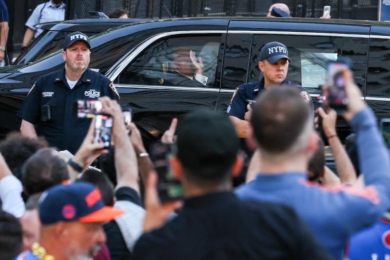 President Donald Trump waves to fans as he arrives at Madison Square Garden ahead of NBA Finals game 3 between the New York Knicks and the San Antonio Spurs in New York, on June 8, 2026.