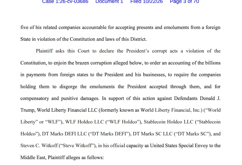 The case, filed Thursday, alleges that Trump violated the Constitution.