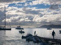 Cane Garden Bay at dusk on the island of Tortola in the British Virgin Islands.